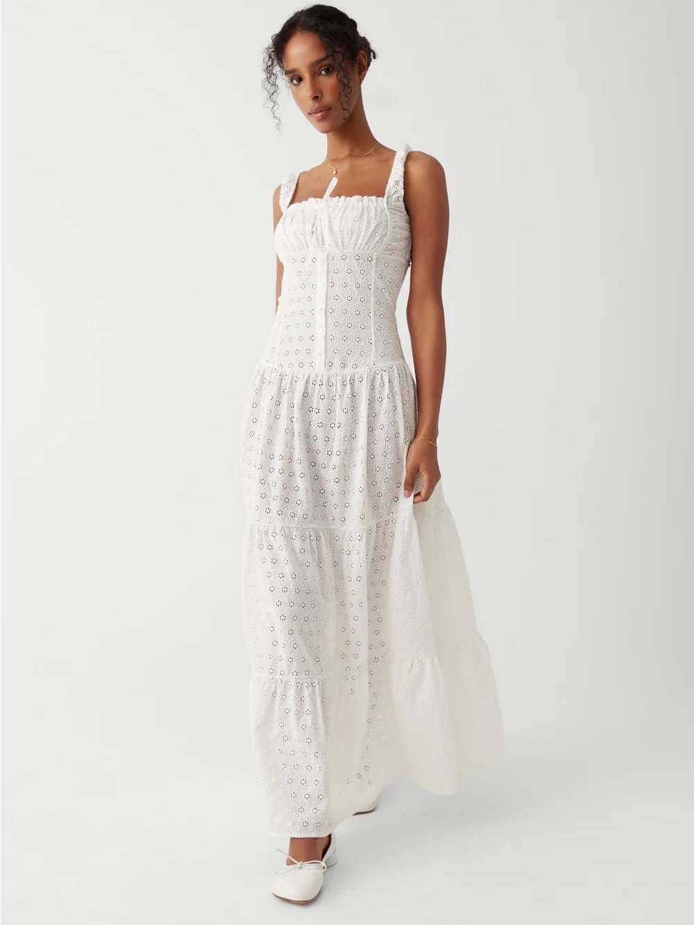 NWOT Frankie's Bikinis Christabelle Eyelet Maxi Dress in White size Medium